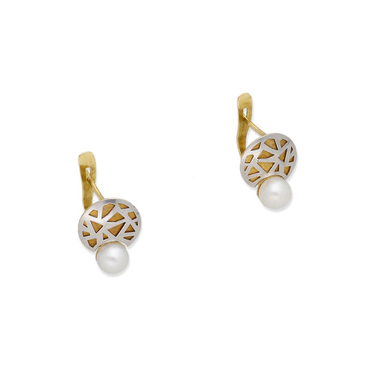 Pendientes Alhaja en Oro Bicolor de 18K con Mosaico y Perla