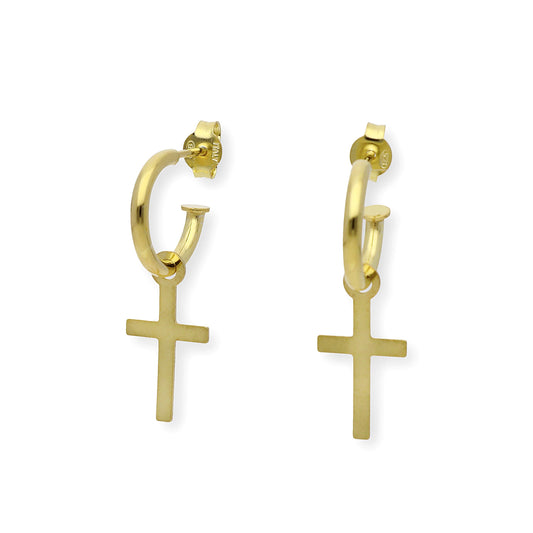 Pendientes de Aro con Cruz en Plata de Ley 925 Bañada en Oro 18K