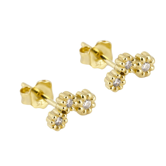 Pendientes de Flores con Circonita en Plata de Ley 925 Bañada en Oro 18K