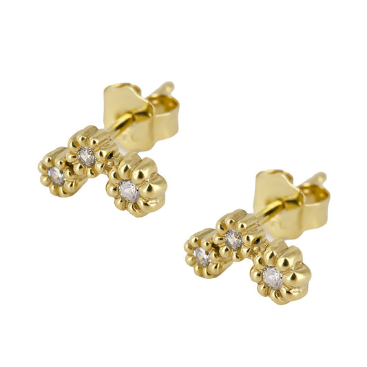 Pendientes de Flores con Circonita en Plata de Ley 925 Bañada en Oro 18K