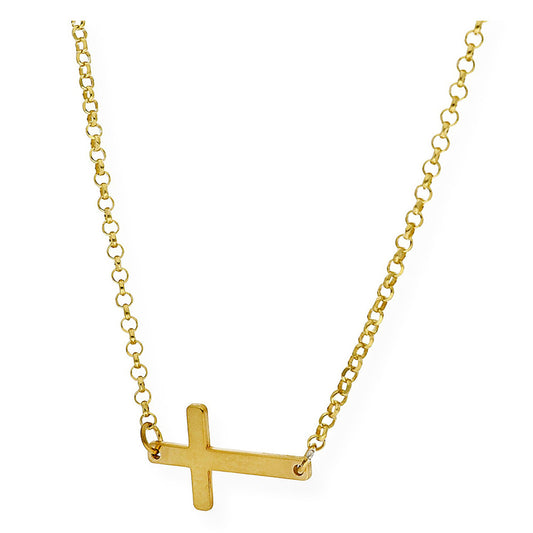 Colgante de Cruz Horizontal en Plata de Ley 925 Bañada en Oro 18K