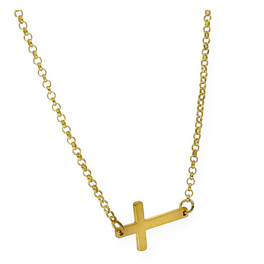 Colgante de Cruz Horizontal en Plata de Ley 925 Bañada en Oro 18K