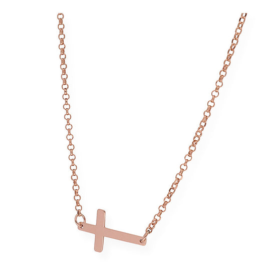 Colgante de Cruz Horizontal en Plata de Ley 925 Bañada en Oro Rosa 18K