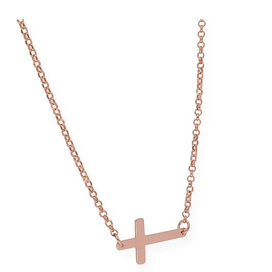 Colgante de Cruz Horizontal en Plata de Ley 925 Bañada en Oro Rosa 18K