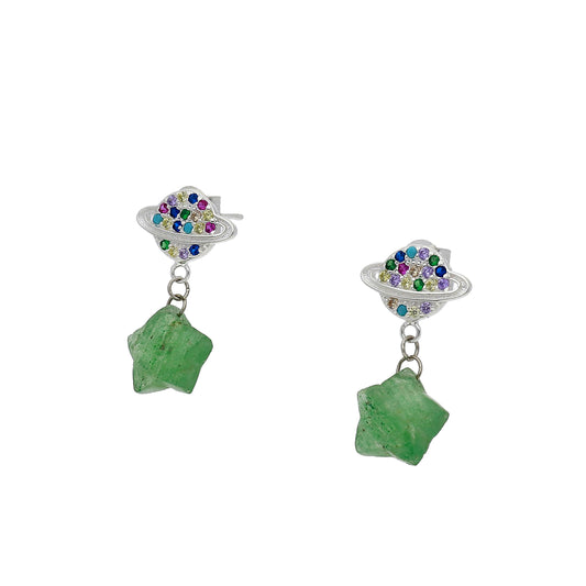 Pendientes de Saturno en Plata de Ley 925 con Piedras de Colores