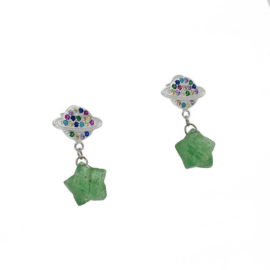 Pendientes de Saturno en Plata de Ley 925 con Piedras de Colores