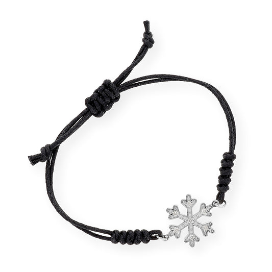 Pulsera Macramé de Oro Blanco de Ley con Diamantes y Diseño de Copo de Nieve