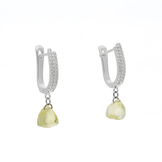 Pendientes de Medio Aro en Plata de Ley 925 con Circonitas y Cuarzo Citrino