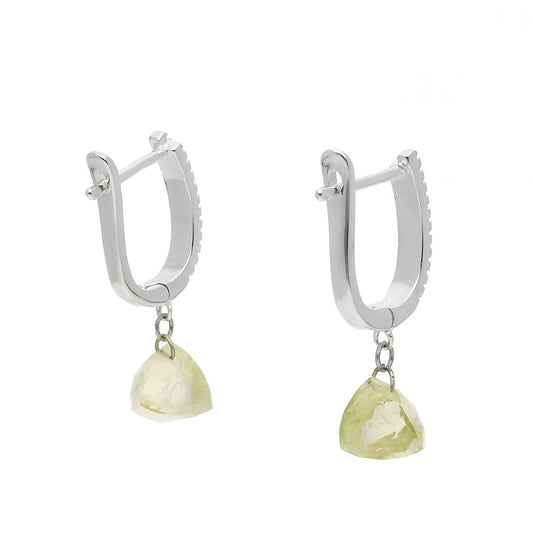 Pendientes de Medio Aro en Plata de Ley 925 con Circonitas y Cuarzo Citrino