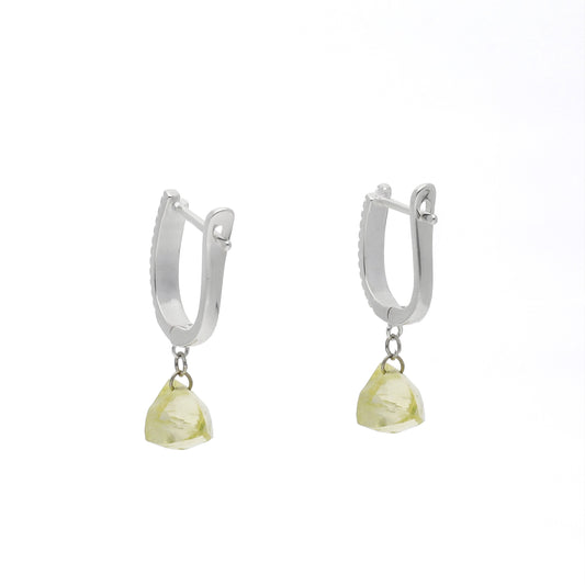 Pendientes de Medio Aro en Plata de Ley 925 con Circonitas y Cuarzo Citrino