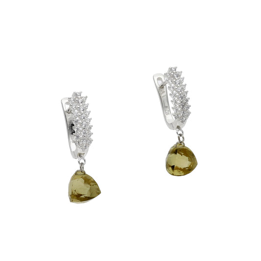 Pendientes de Medio Aro en Plata de Ley 925 con Circonitas y Cuarzo Fumé