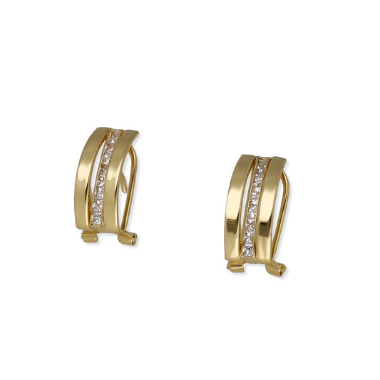 Pendientes Medio Aro en Oro de Ley 18K con Circonitas
