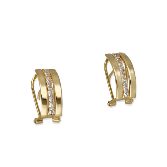 Pendientes Medio Aro en Oro de Ley 18K con Circonitas