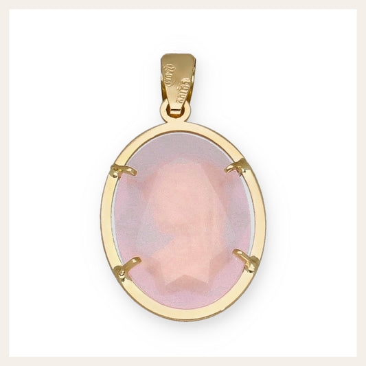 Medalla de la Virgen Niña en Oro 18k y Piedra Rosa Modelo Mirage