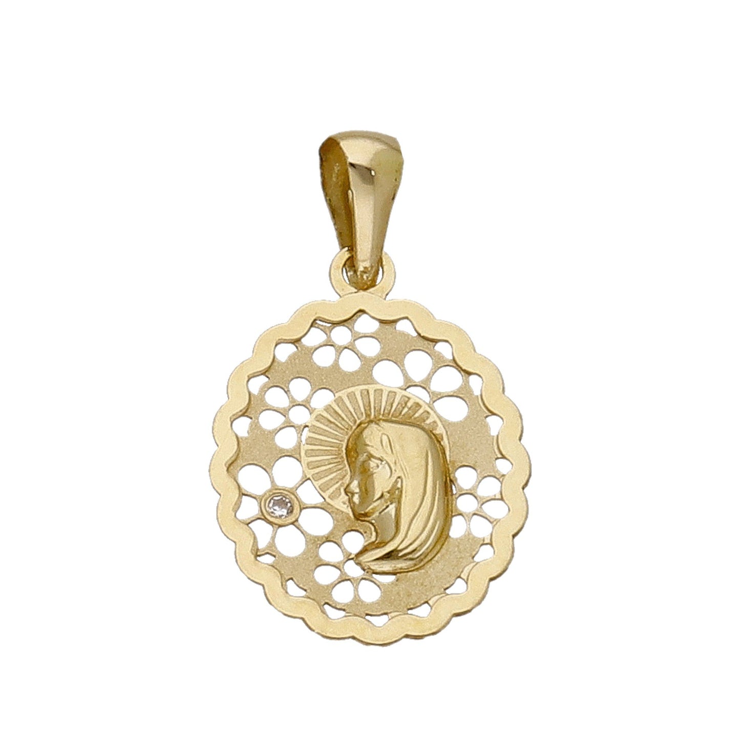 Medalla Virgen Niña de Comunión en Oro 18k Diseño Oval con Diamante