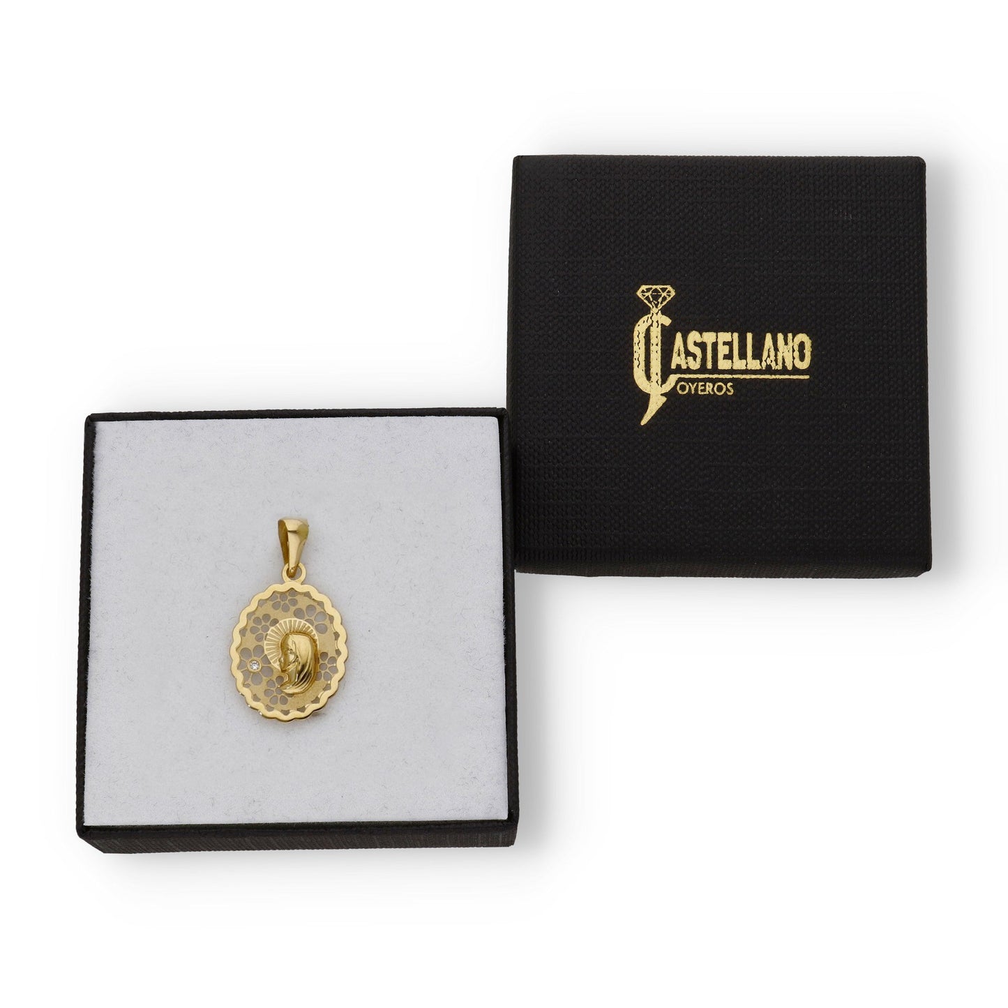 Medalla Virgen Niña de Comunión en Oro 18k Diseño Oval con Diamante