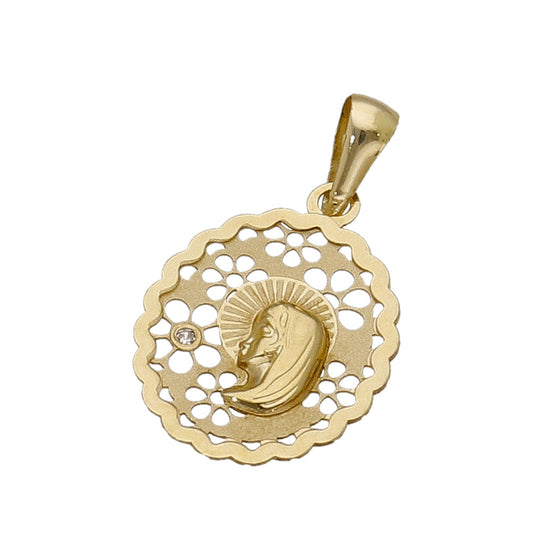 Medalla Virgen Niña de Comunión en Oro 18k Diseño Oval con Diamante