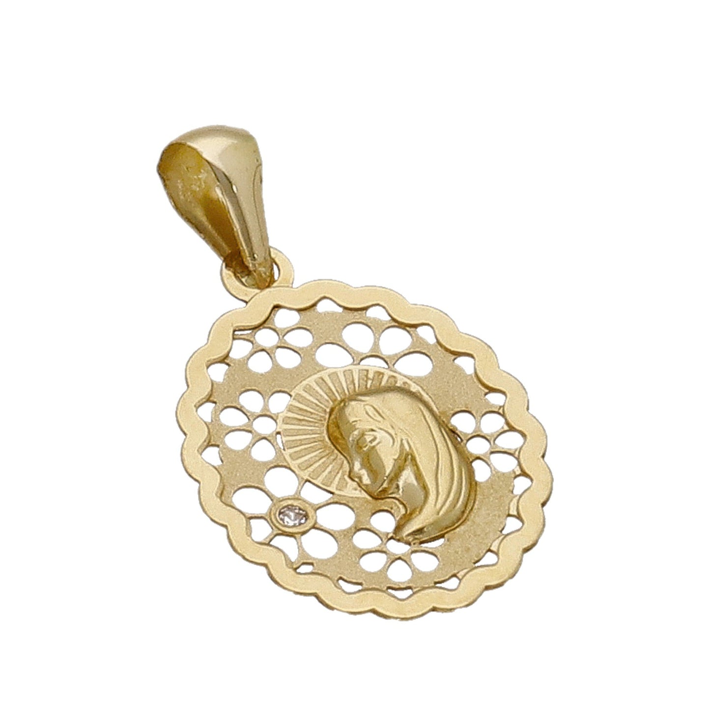 Medalla Virgen Niña de Comunión en Oro 18k Diseño Oval con Diamante