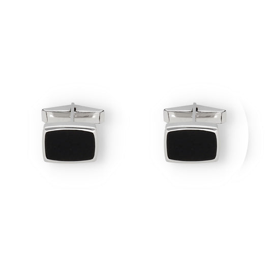 Gemelos de Plata con Ónix Diseño Pequeños Rectangular