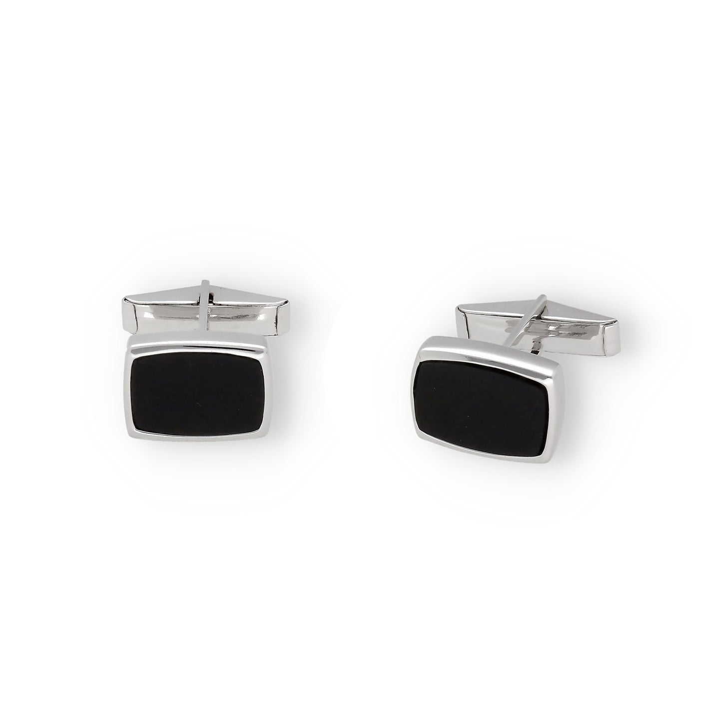Gemelos de Plata con Ónix Diseño Pequeños Rectangular