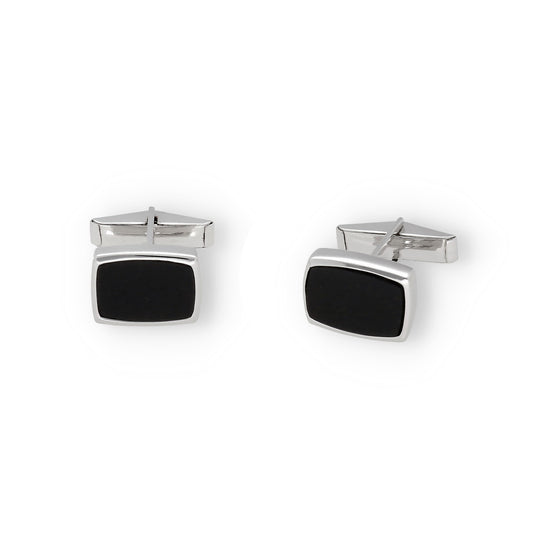 Gemelos de Plata con Ónix Diseño Pequeños Rectangular