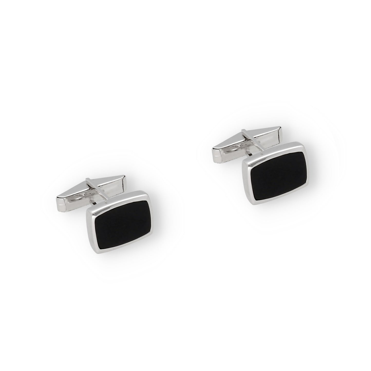 Gemelos de Plata con Ónix Diseño Pequeños Rectangular