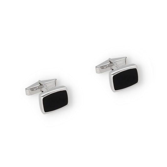 Gemelos de Plata con Ónix Diseño Pequeños Rectangular