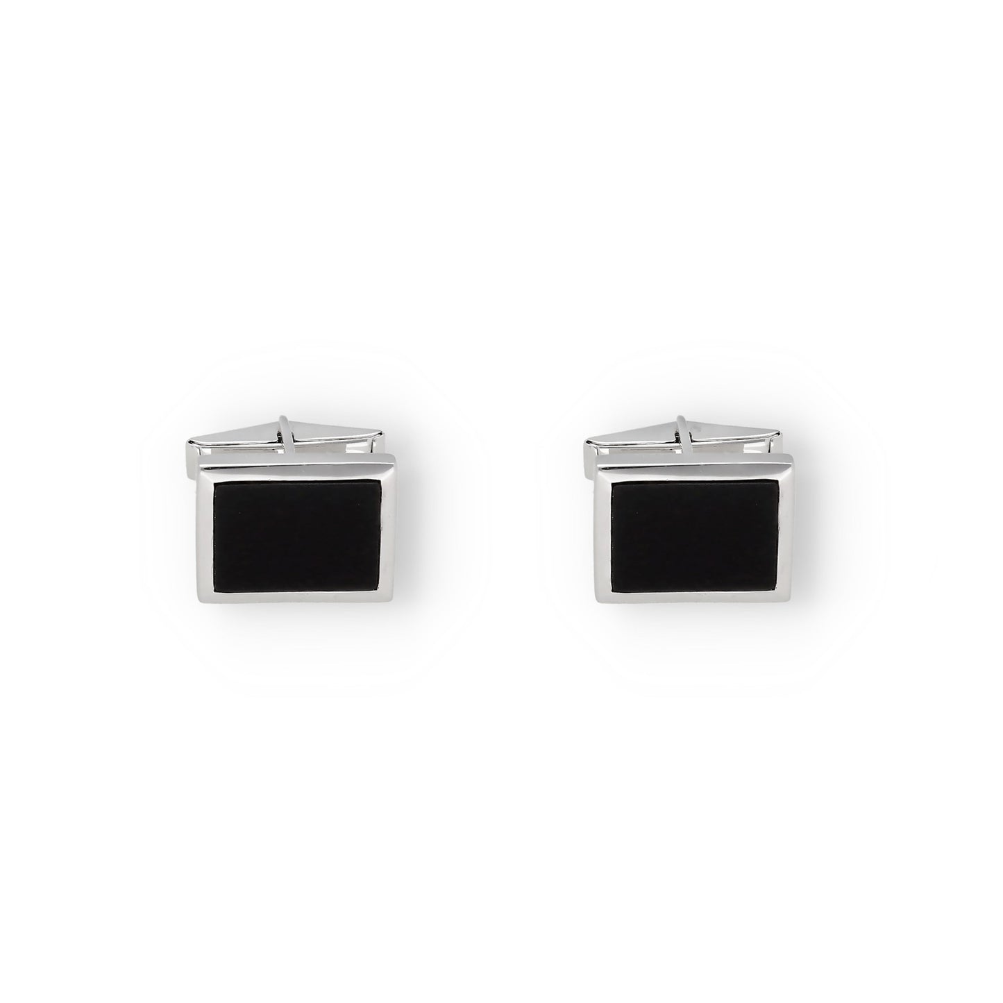 Gemelos de Plata con Ónix Diseño Rectangular