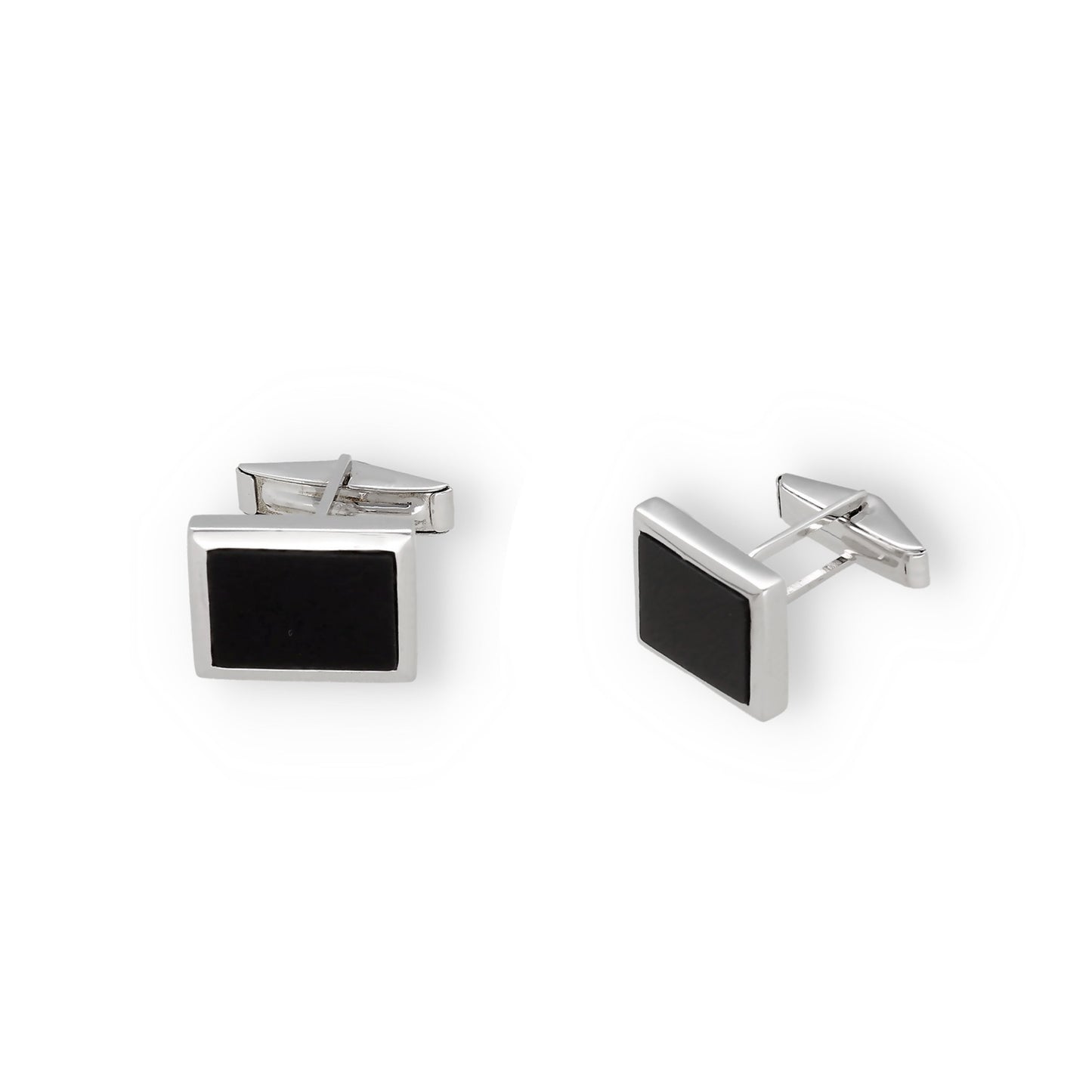 Gemelos de Plata con Ónix Diseño Rectangular