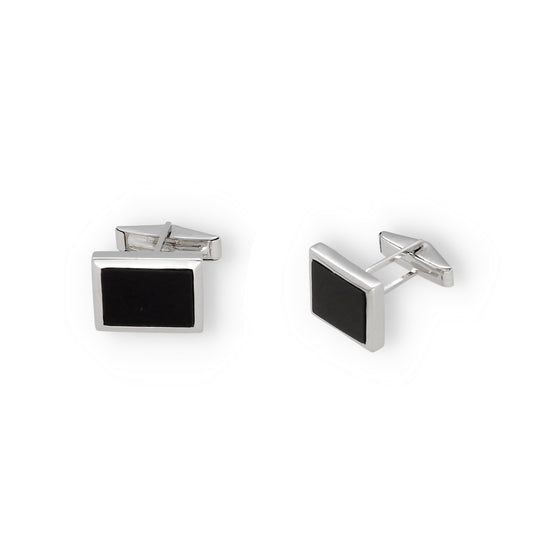 Gemelos de Plata con Ónix Diseño Rectangular