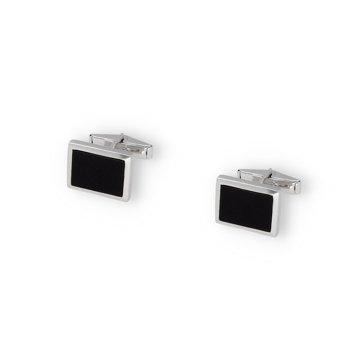 Gemelos de Plata con Ónix Diseño Rectangular