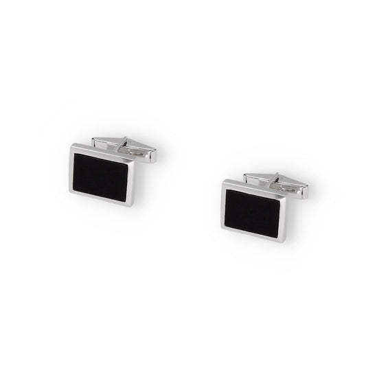 Gemelos de Plata con Ónix Diseño Rectangular