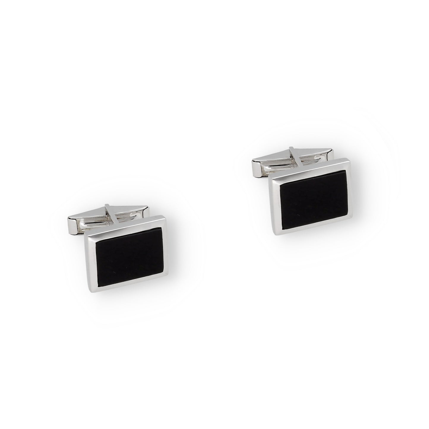 Gemelos de Plata con Ónix Diseño Rectangular
