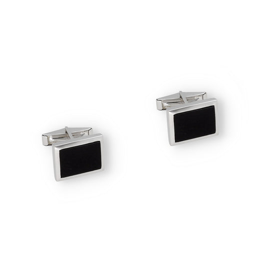 Gemelos de Plata con Ónix Diseño Rectangular