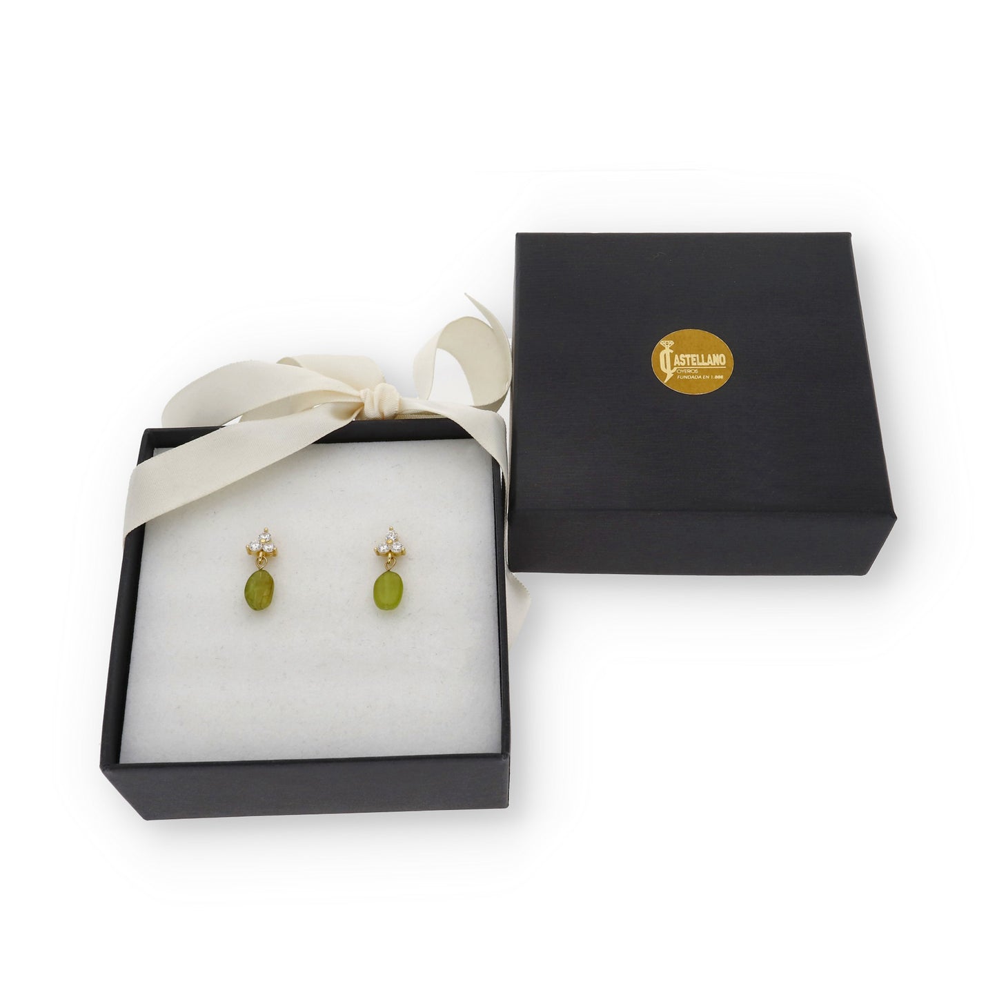 Pendientes Skull Plata 925 con Baño de Oro 18k Olivina y Circonita
