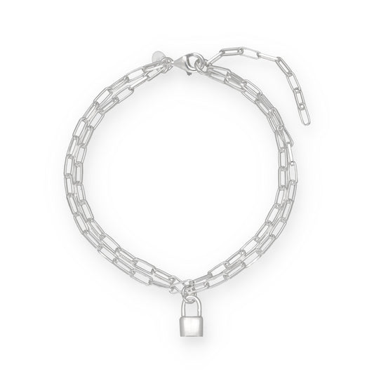 Pulsera Doble Cadena con Candado de Plata de Ley 925