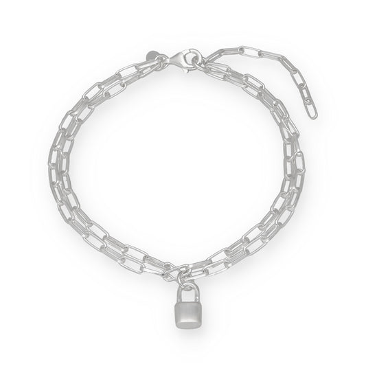 Pulsera Doble Cadena con Candado de Plata de Ley 925