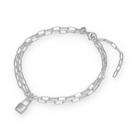 Pulsera Doble Cadena con Candado de Plata de Ley 925