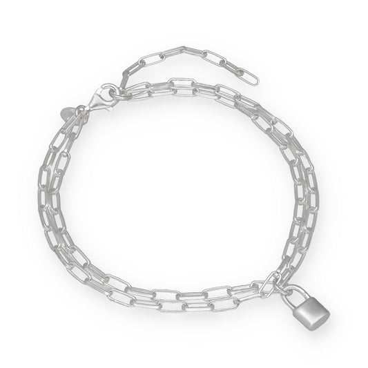 Pulsera Doble Cadena con Candado de Plata de Ley 925