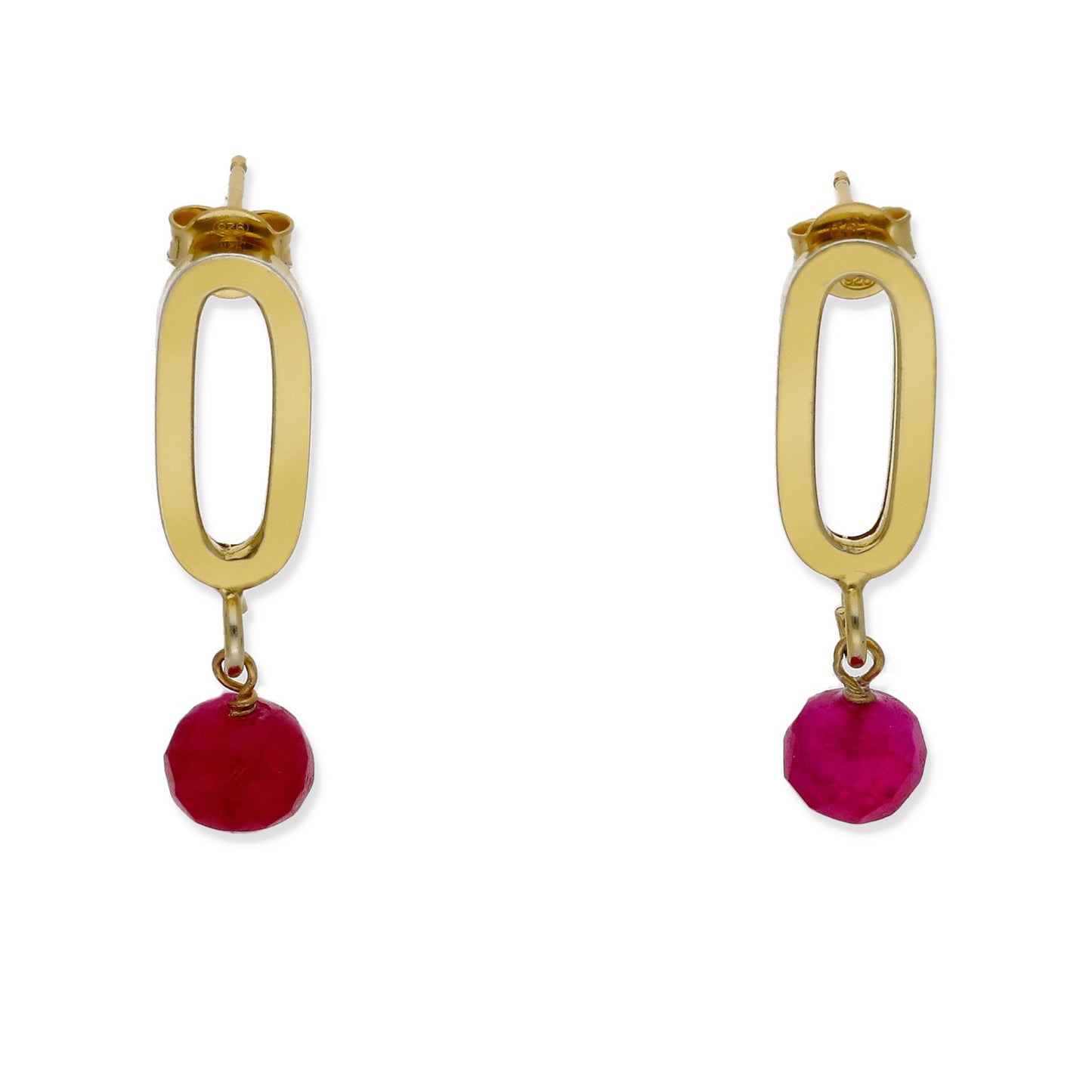 Pendientes Iris Plata 925 con Baño de Oro 18k y Cuarzo Rojo