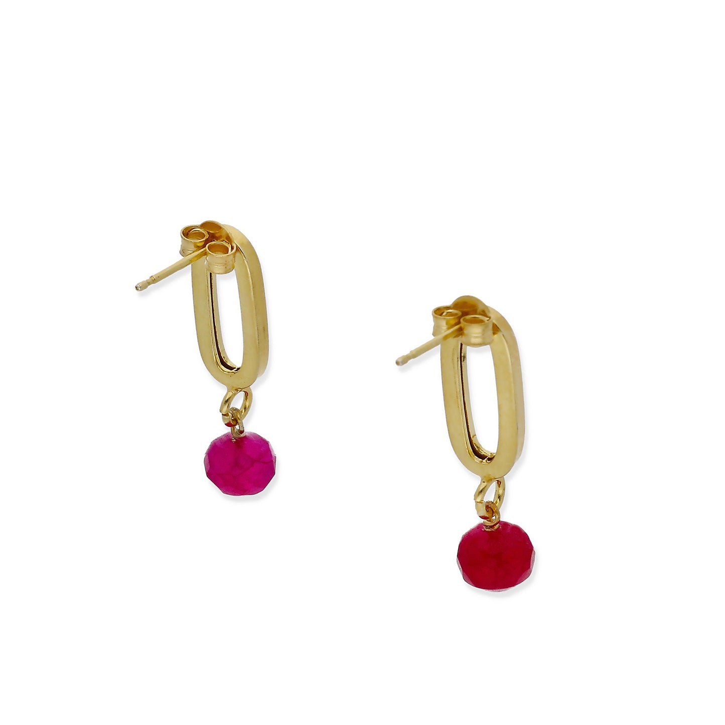 Pendientes Iris Plata 925 con Baño de Oro 18k y Cuarzo Rojo