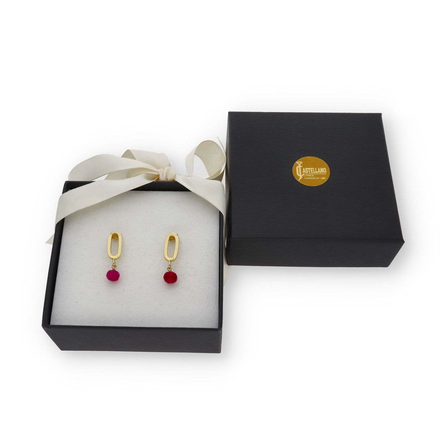 Pendientes Iris Plata 925 con Baño de Oro 18k y Cuarzo Rojo
