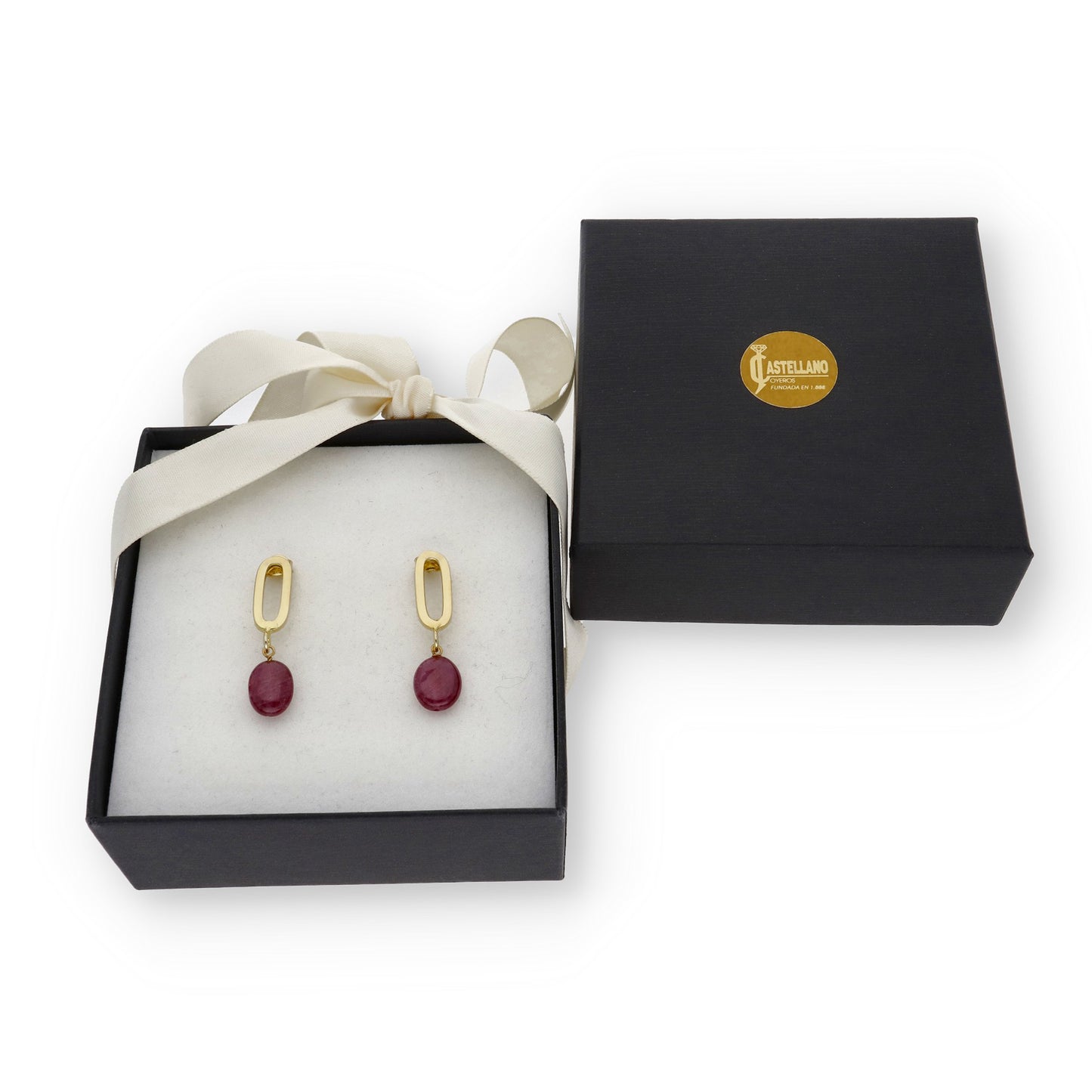 Pendientes Iris Plata 925 con Baño de Oro 18k y Rubí