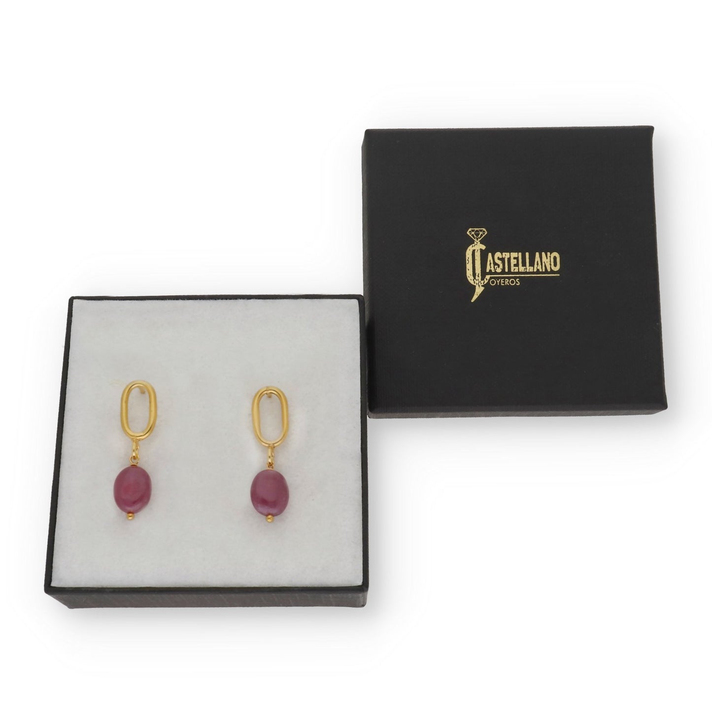 Pendientes Iris Plata 925 con Baño de Oro 18k y Rubí