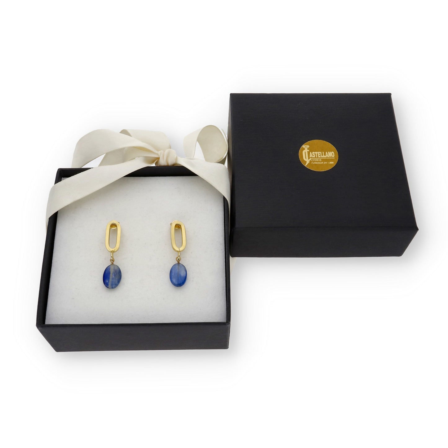 Pendientes Iris Plata 925 con Baño de Oro 18k y Zafiro