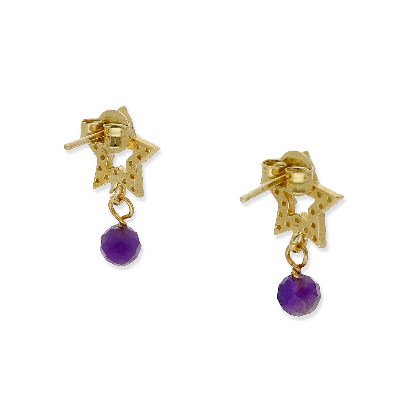 Pendientes Studd Plata 925 con Baño de Oro 18k Amatista y Circonita