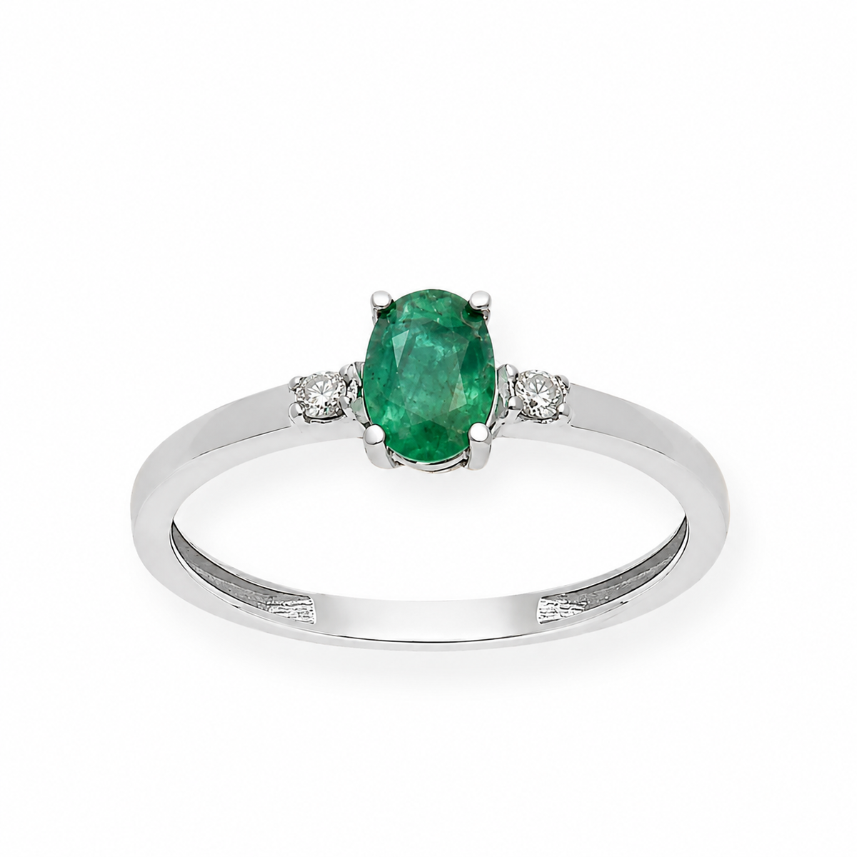 Anillo Victoria en Oro Blanco 18k con Diamantes y Esmeralda