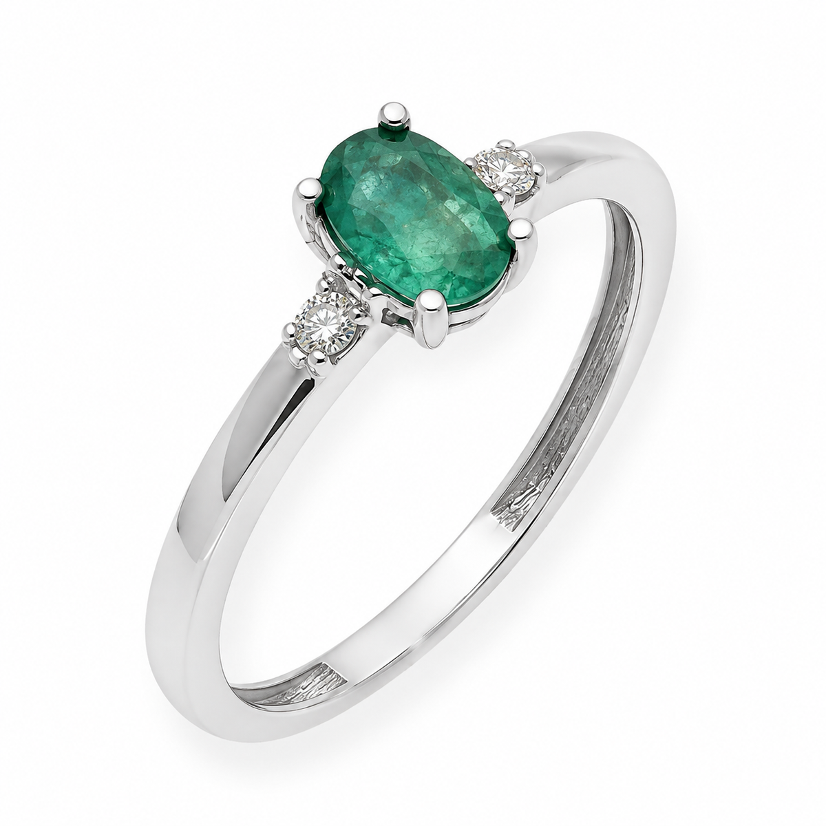 Anillo Victoria en Oro Blanco 18k con Diamantes y Esmeralda