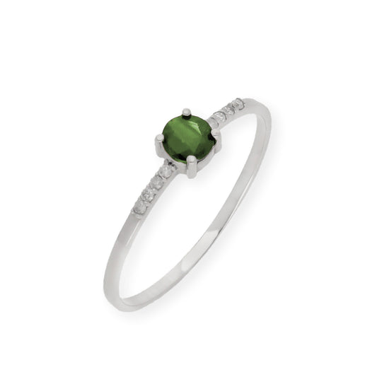 Anillo Chiara en Oro Blanco 18K con Esmeralda y Diamantes