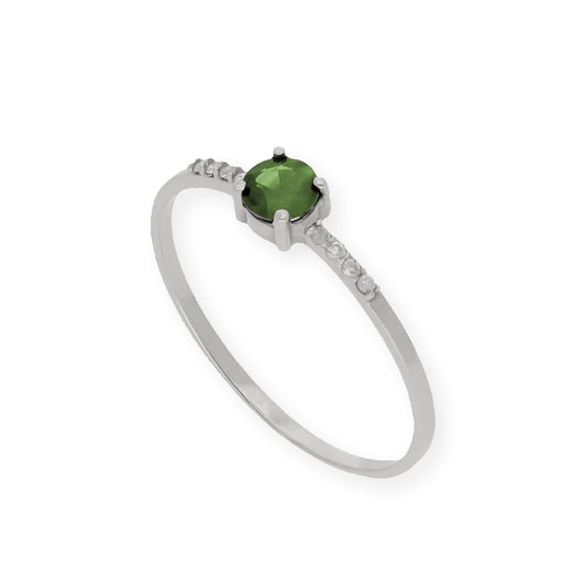 Anillo Chiara en Oro Blanco 18K con Esmeralda y Diamantes